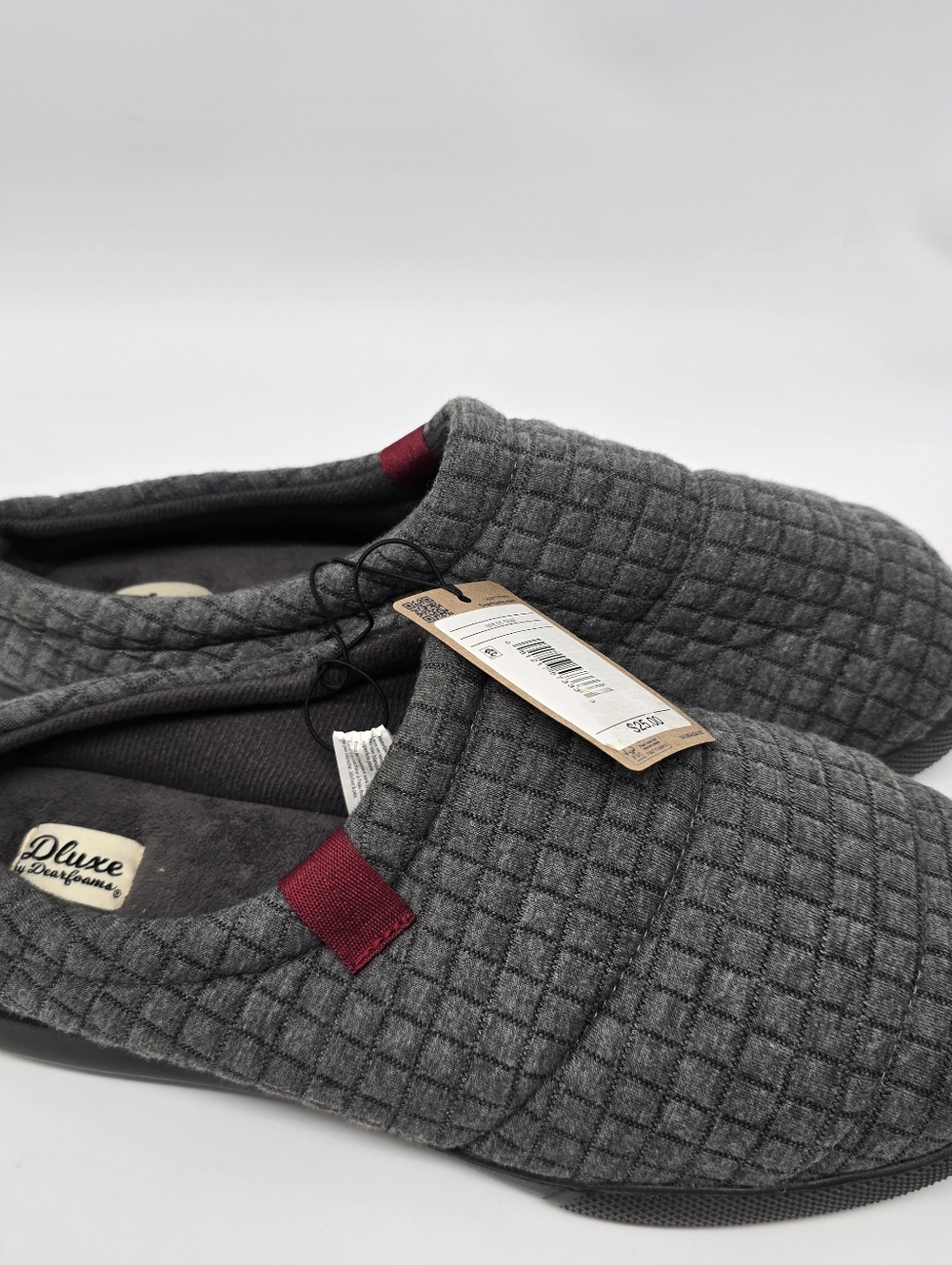 Men's Quilted Gray Slippers Dluxe by Dearfoams Size XL 13-14